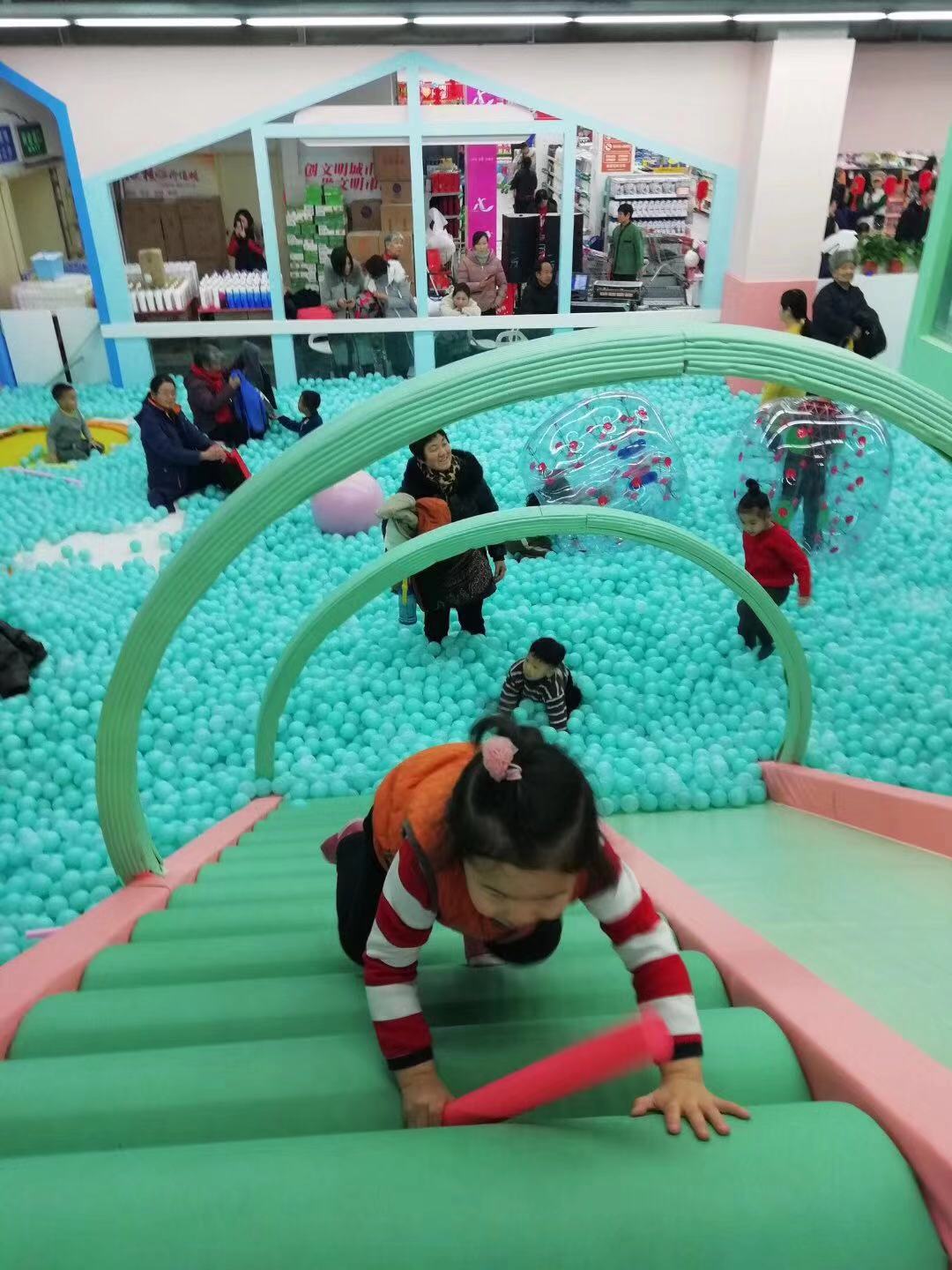 Different types of kids indoor playground in the field